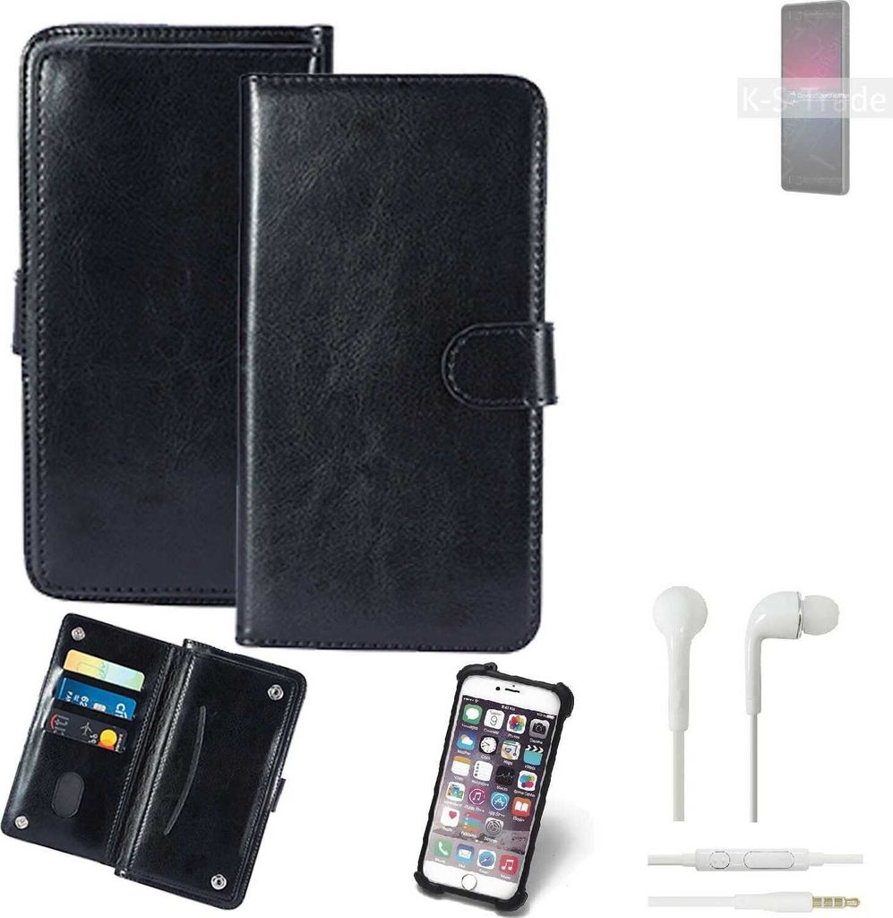 K-S-Trade 360° Hülle kompatibel mit Sony Xperia 10 IV inkl. Headphones schwarz Kunstleder Case BookCase WalletCase Kunstlederederhülle Handyhülle,