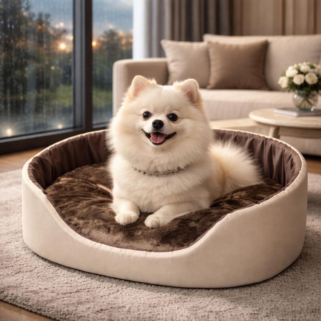 Best for Pet Hundebett Gemütliche Hundehütte mit Kissen für kleine Haustiere–bequem&waschbar | CremeBraun, 68x57