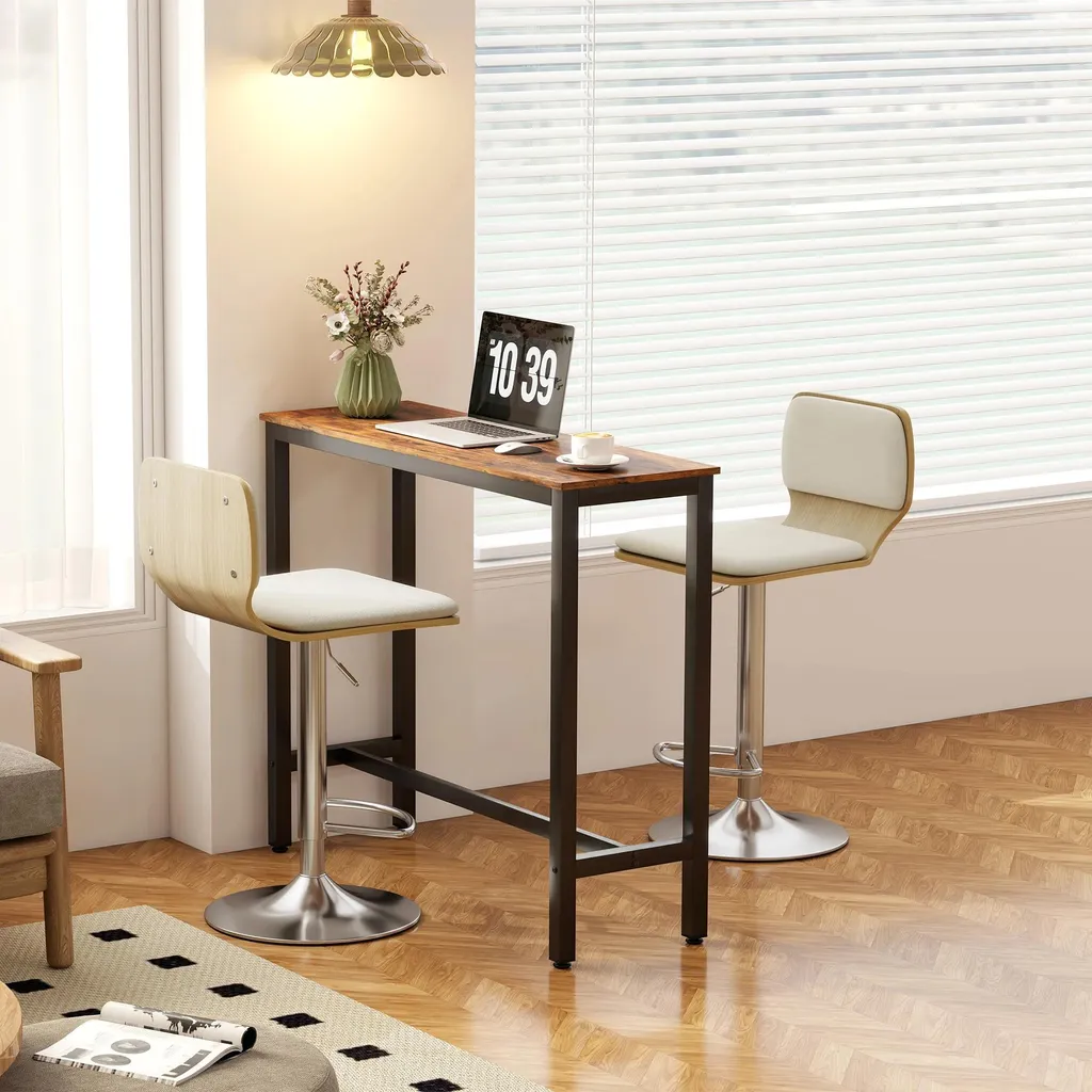 Tabourets de Bar Confortables en Lin avec Dossier et Base Stable Beige - 9