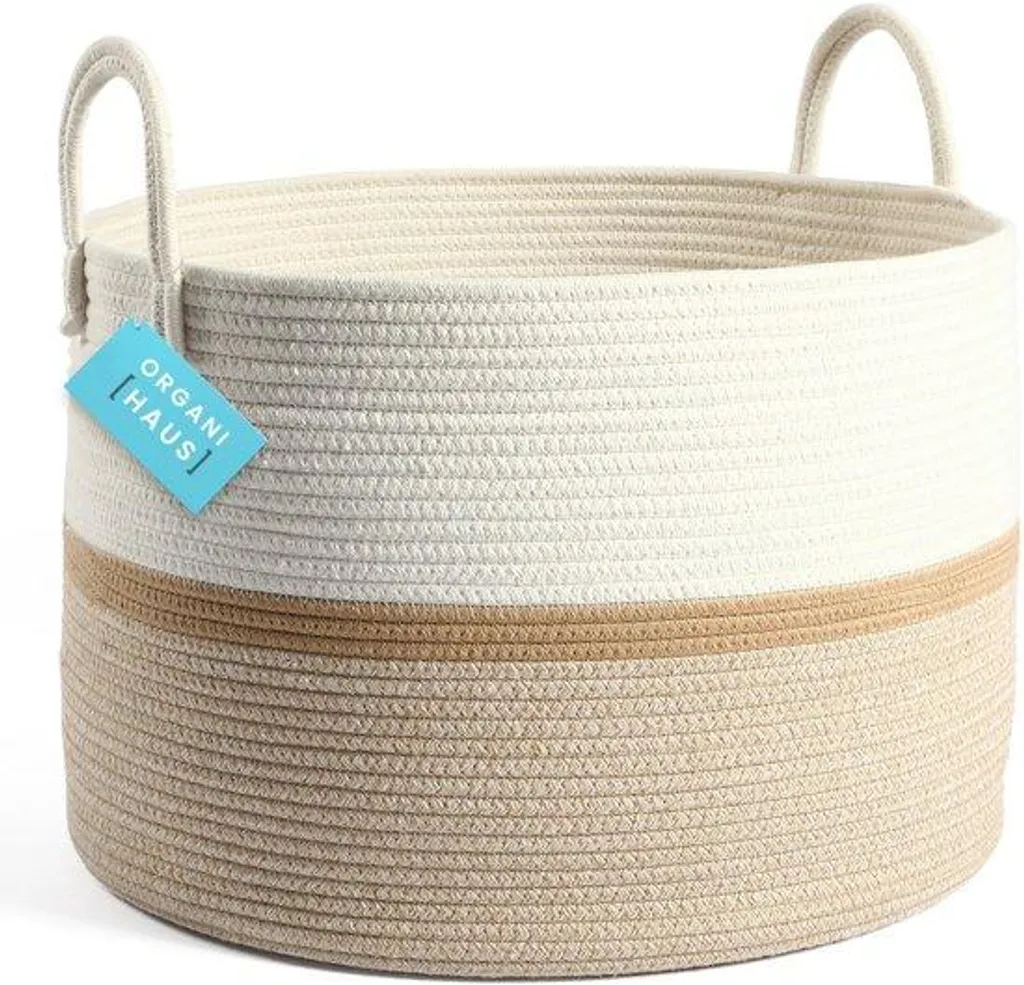 Panier de rangement pour enfants en coton tissé 50x33cm - Blanc et Miel