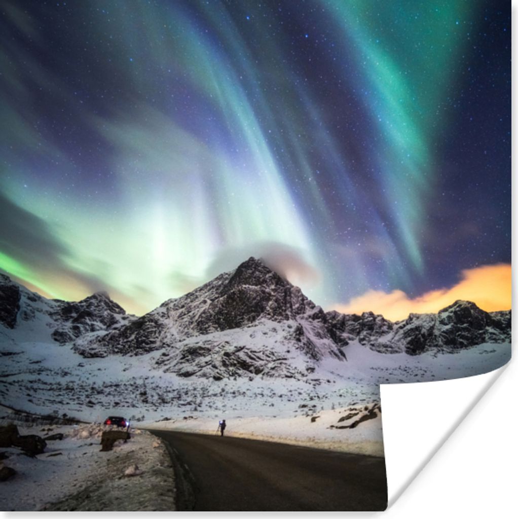 MuchoWow Poster Nordlichter - Schnee - Berge 75x75 cm - Wand Dekoration
