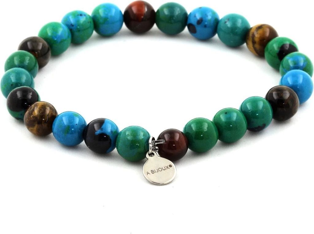 Mehrfarbiges Tigerauge-Perlenarmband + Chrysokoll 8 mm