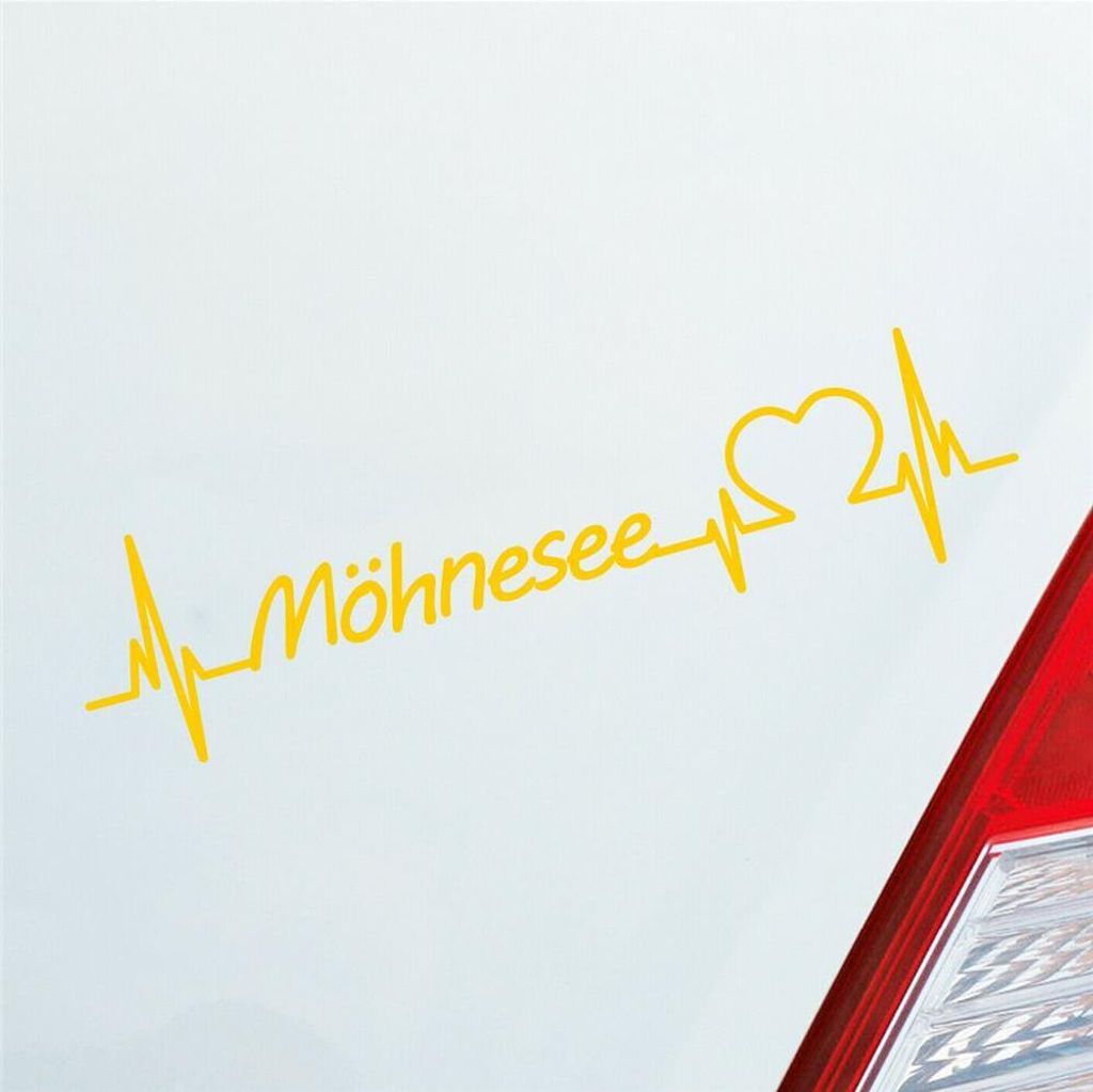 Auto Aufkleber Möhnesee Herz Puls See Sea Liebe Love 19x5 cm Gelb Sticker Heckscheibenaufkleber