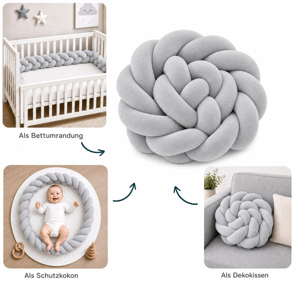 LuMali Bettschlange Baby Grau 210x18x12 cm , Produktbild 