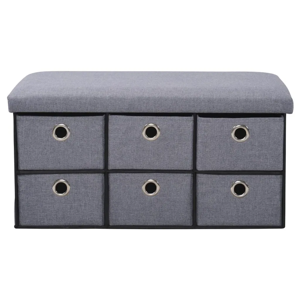 Banc à chaussures gris avec assise rembourrée et 6 niches de rangement
