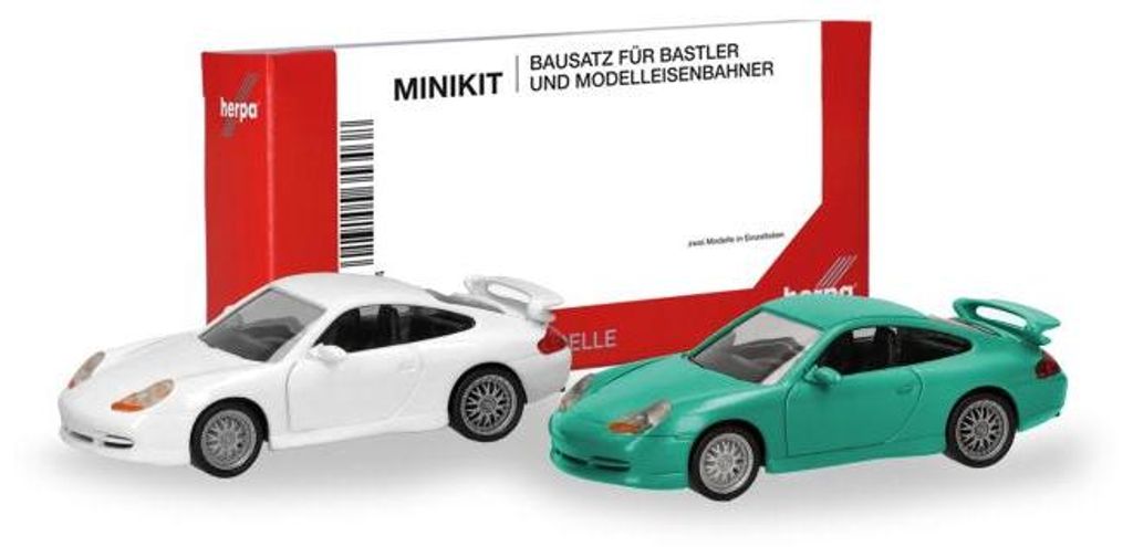 Herpa MiniKit 014083 - 1/87 Porsche 911 GT3 (996) GP Weiß und hellgrün, 2 Stück