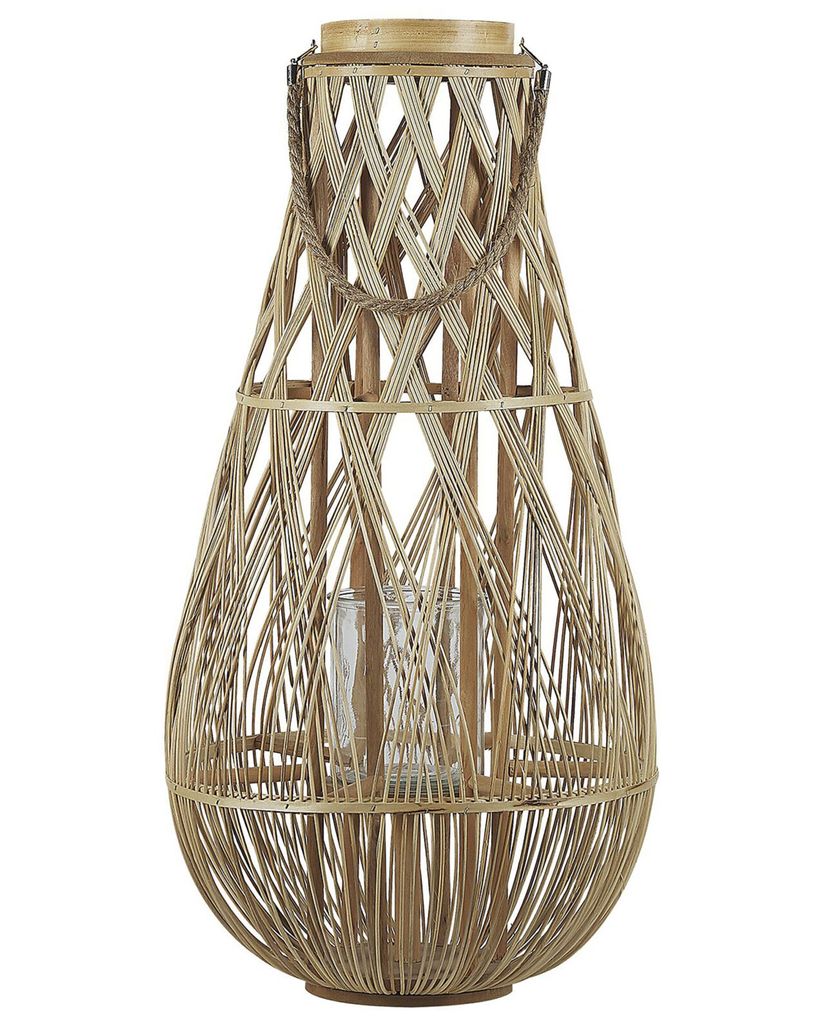 BELIANI Laterne Hellbraun 77 cm aus Bambusholz und Glas mit Produktbild 