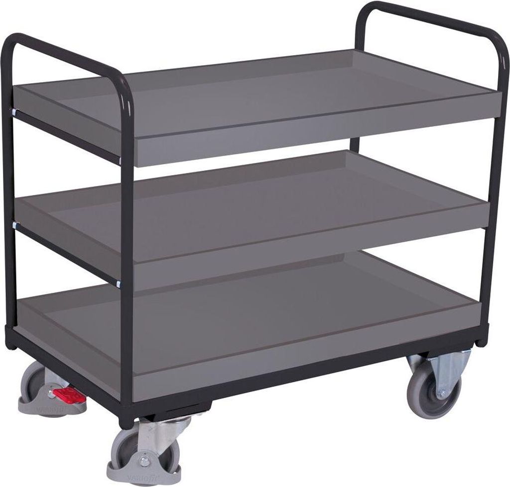 VARIOfit Etagenwagen, niedrig mit 3 Ladeflächen, umrandet 1165x755mm Anthrazitgrau RAL 7016