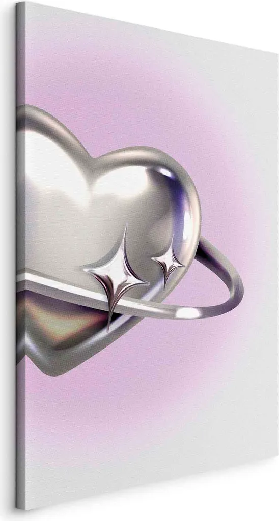 Cuore Cosmico 80x120 cm - Tela Astratta d'Argento Sfondo Viola