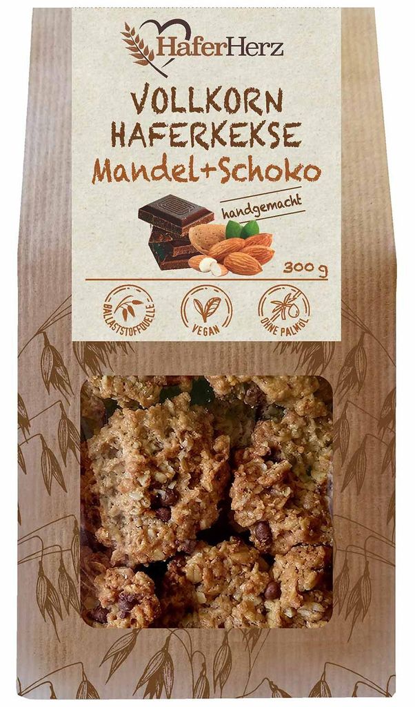 HaferHerz Vollkorn Haferkekse Mandel + Schoko 300g Produktbild 
