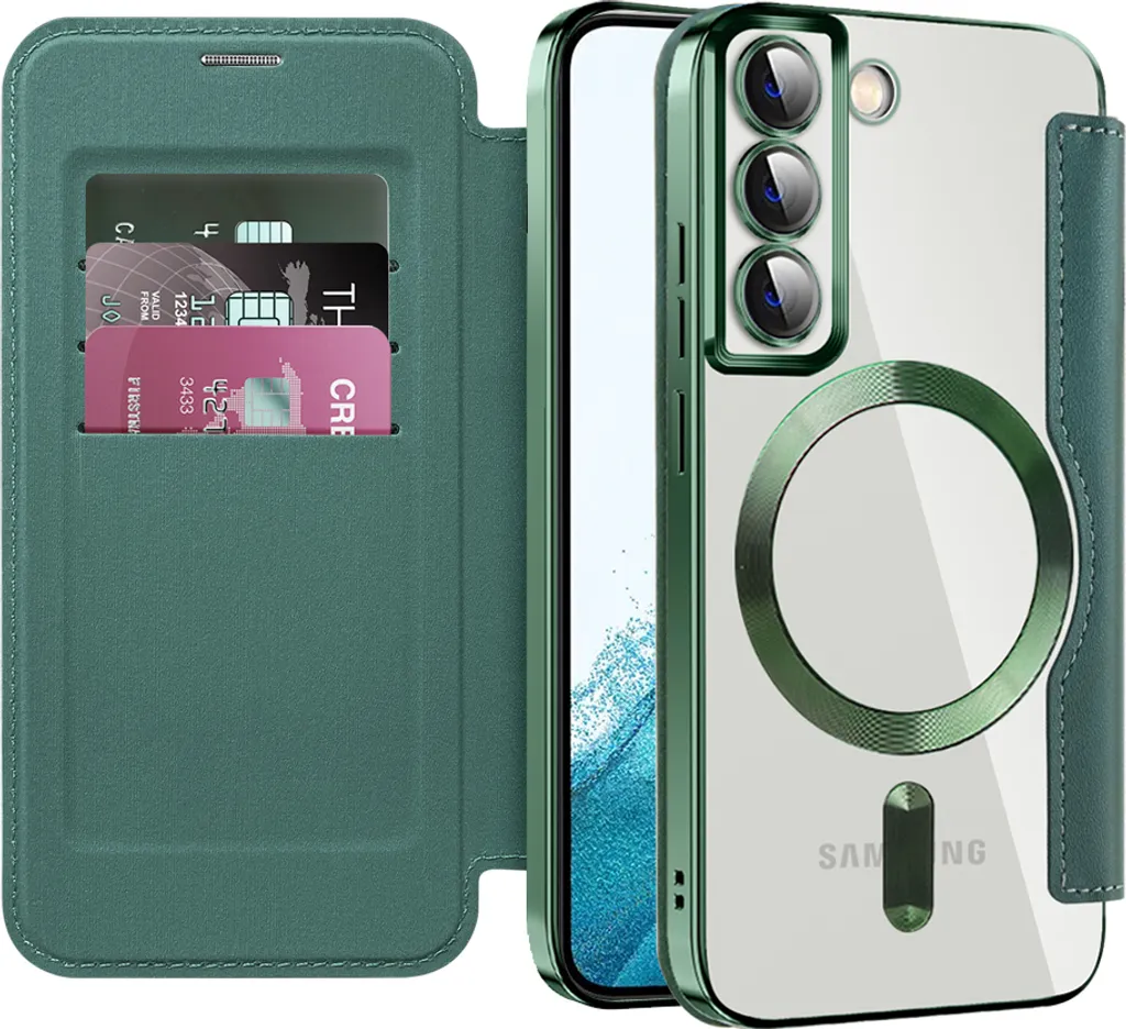 Custodia Samsung S22 5G Verde Robusta MagSafe Portafoglio e Camera