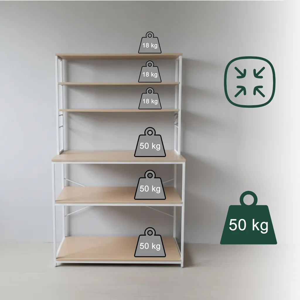 Étagère de cuisine robuste avec large plan de travail en bois clair - 5