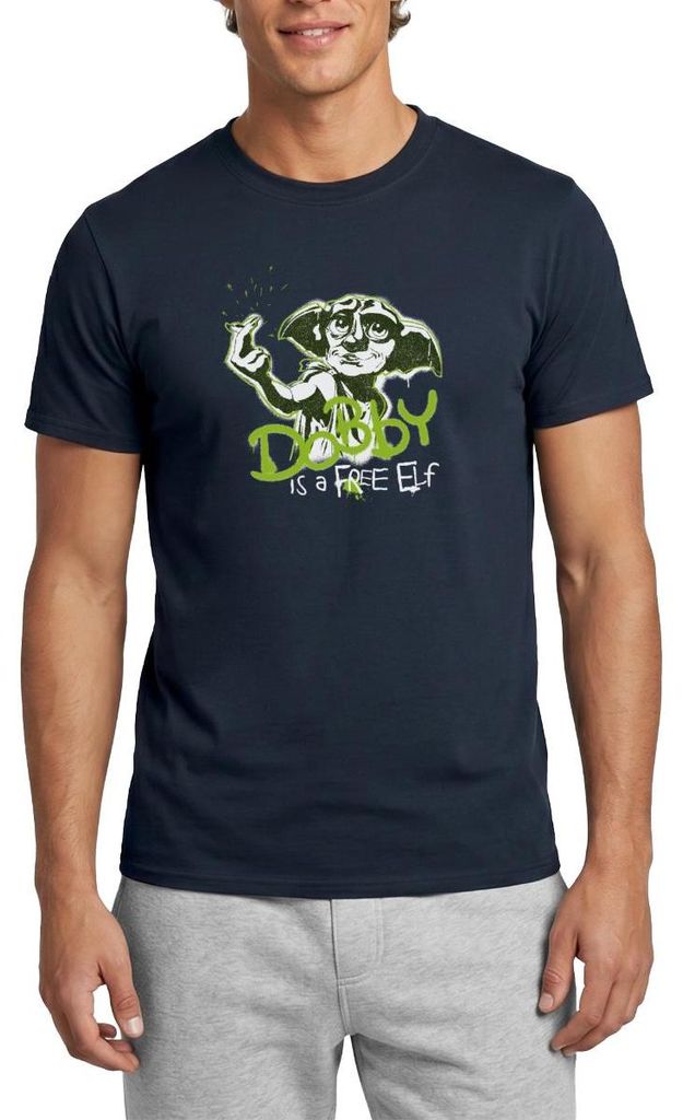 Spreadshirt Harry Potter Spruch Dobby Ist Ein Freier Elf Männer T-Shirt, XXL, Navy