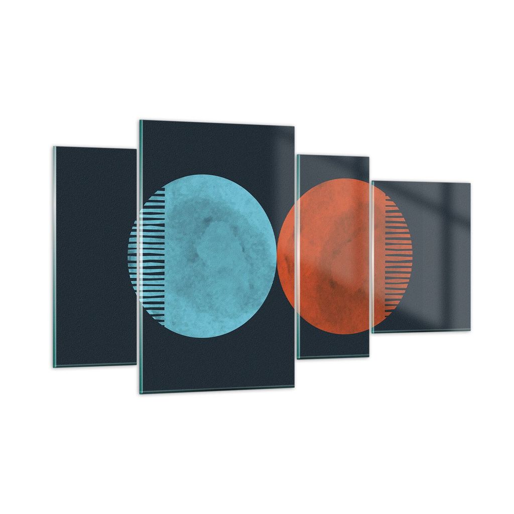 Bilder auf glas - 4 Teile - Abstraktion Blau Rot - 120x70cm - Glasbilder - Wandbilder - Bilder - zum Aufhängen bereit - Wanddekoration aus Glas - ...