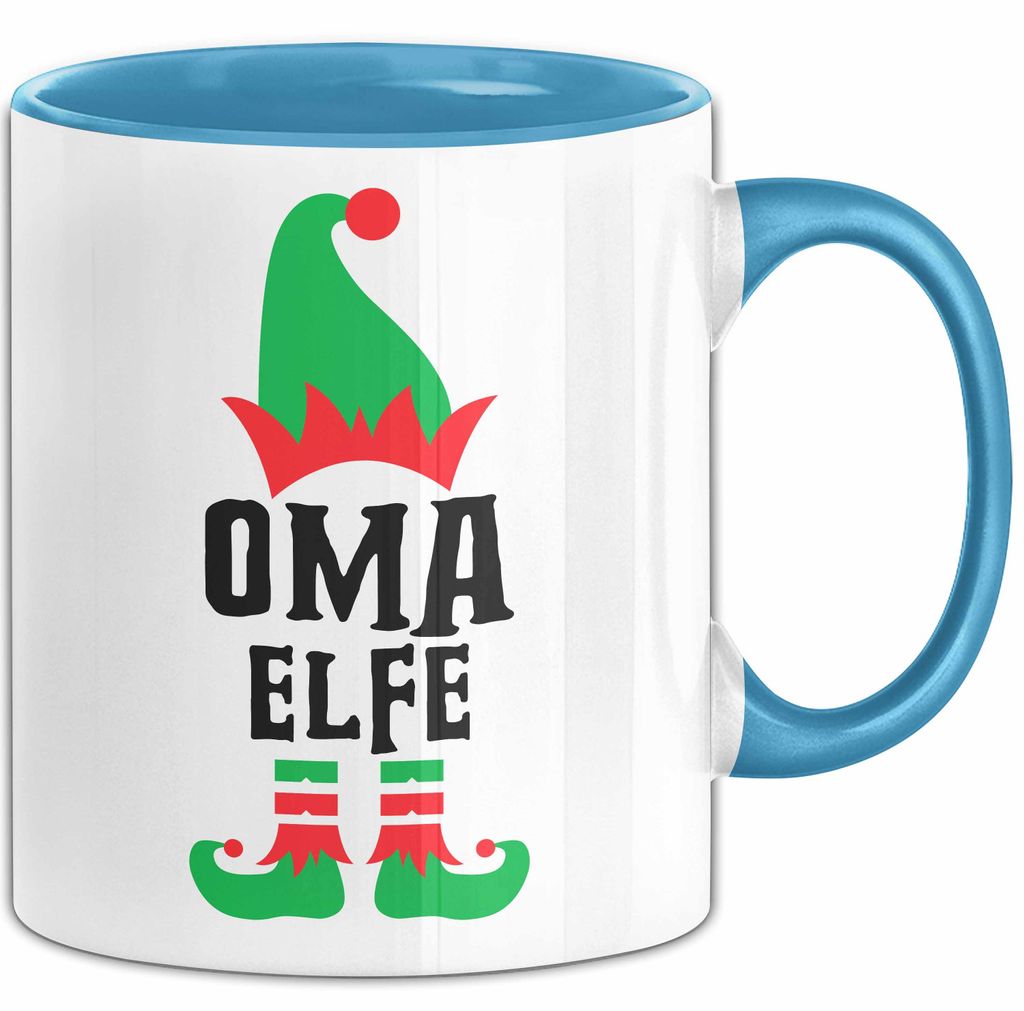 Oma Elf Tasse Geschenk Familienfeier Weihnachten Lustige Geschenkidee Geburtstag Kaffee-Becher (Blau)