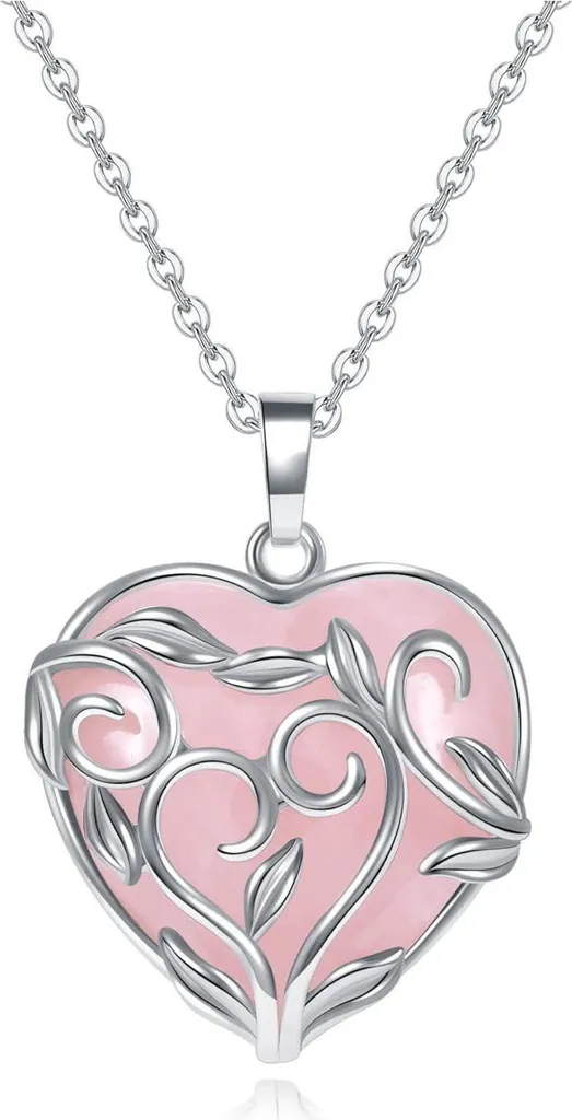 Collier Femme Coeur Quartz Rose Naturel et Chaîne Argent Finition Luxe
