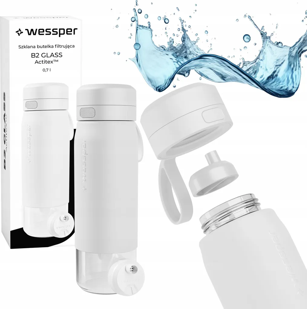 Wessper Borraccia Vetro 700ml Bianca per Ufficio e Smart Working