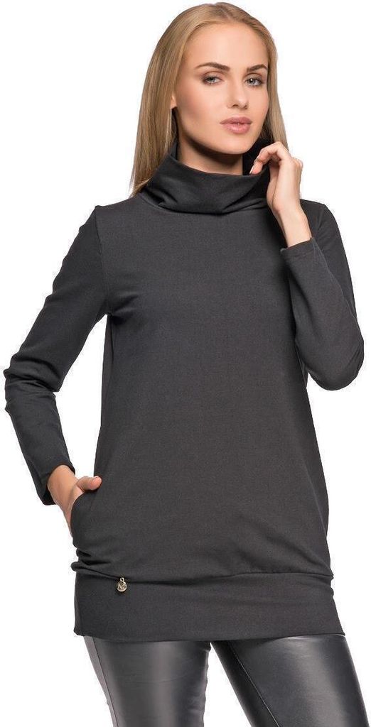 Damen Longshirt mit Taschen; Schwarz L/40