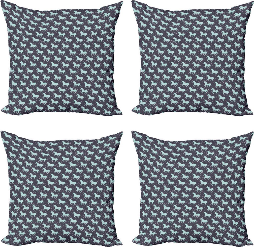 ABAKUHAUS Einhorn Kissenbezug Set (4 Stück), Fir Trees Flora und Fauna, Moderner Doppelseitiger Digitaldruck, 40 cm x 40 cm, Dark Indigo Multicolor