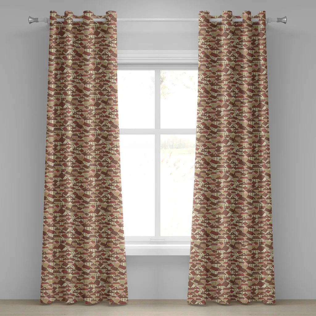 Rideaux décoratifs 2 panneaux motif urbain crème et chocolat 280 cm