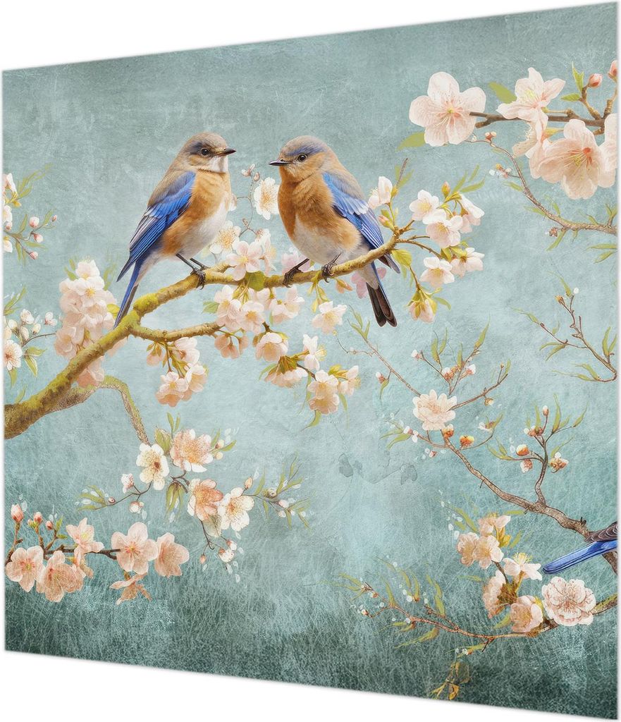 Wandtapete - Dekorative Tapete für Wohnzimmer - Tapetenfolie für Wanddekoration - 250x250 cm - Frühlingsvögel