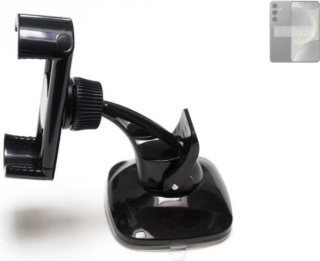 K-S-Trade kompakte Handy-Halterung Windschutzscheibe kompatibel mit Samsung Galaxy S24+ Exynos Armaturenbrett schwarz Autohalterung KFZ Halter