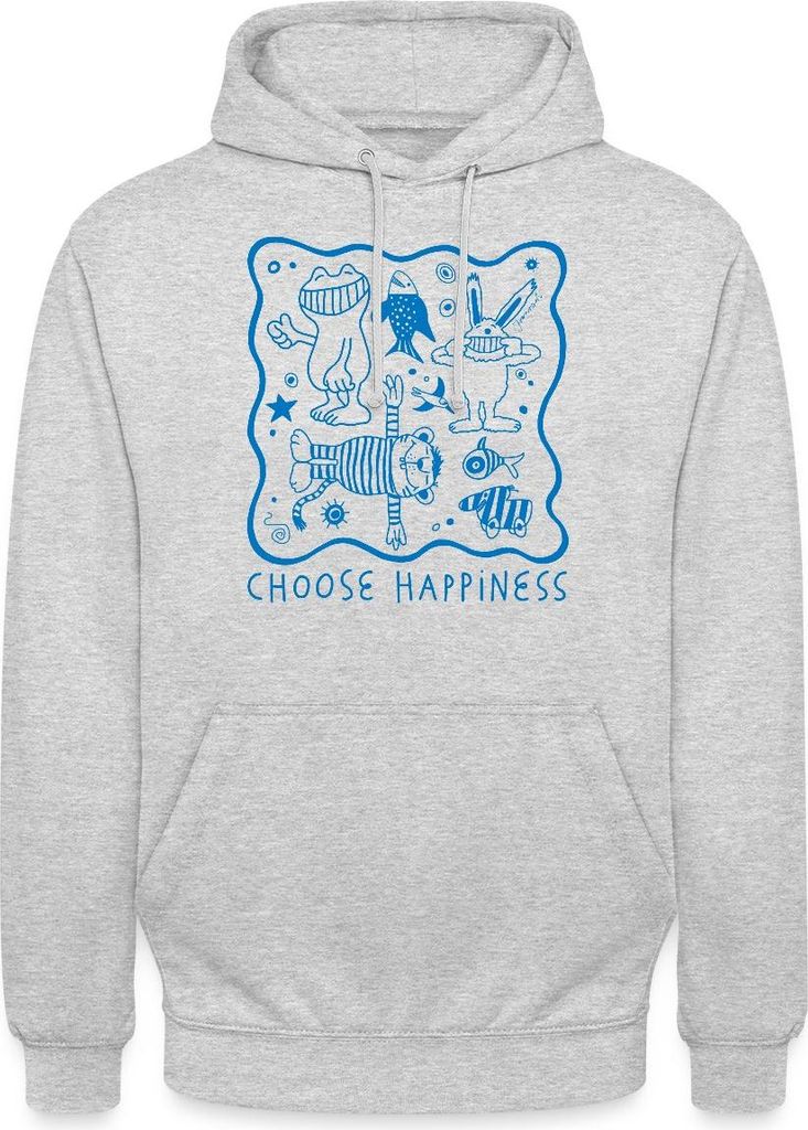 Spreadshirt Janosch Choose Happiness Ausmalmotiv Uni Hoodie, S, Hellgrau meliert
