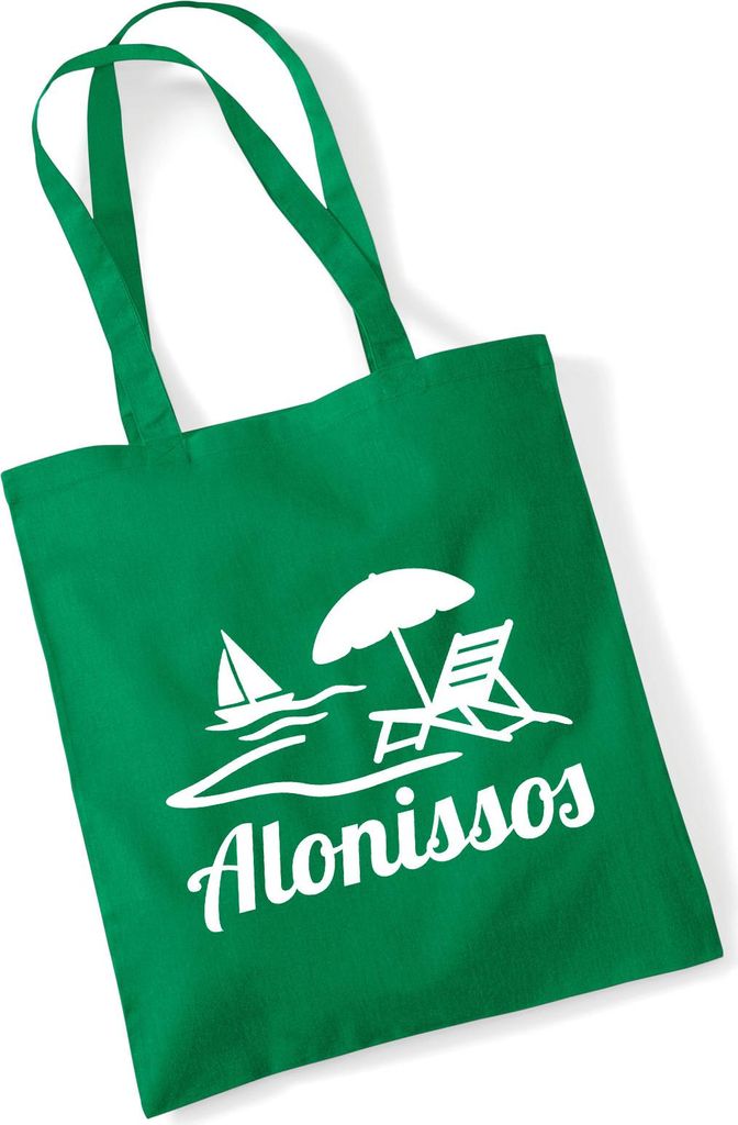 Huuraa Jutebeutel Alonissos Inselmotiv Griechenland 10 Liter Kelly Green Baumwolle Tasche Geschenkidee
