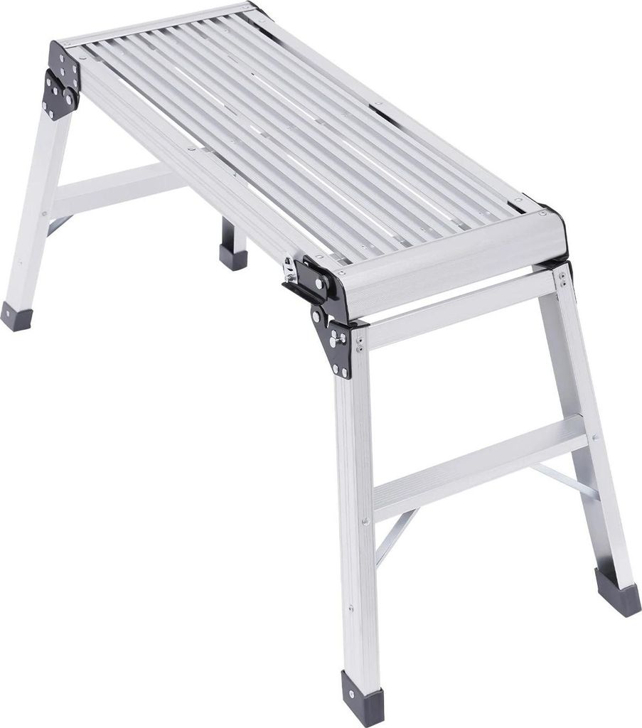 Arbeitsplattform aus Aluminiumlegierung - Klappbare Arbeitsbühne Trittleiter - Breite Plattform - Tragkraft bis 150 kg - Für Garage und LKW - Silber