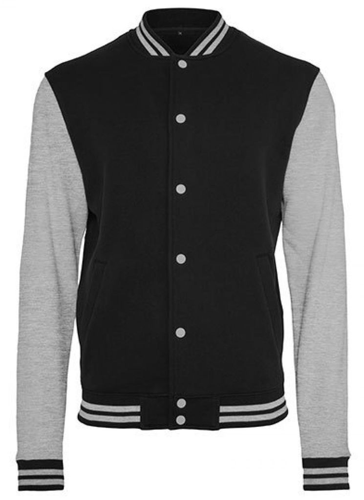Build Your Brand BY015 | Sweat College Jacket - Farbe: Black/Heather Grey - Größe: L