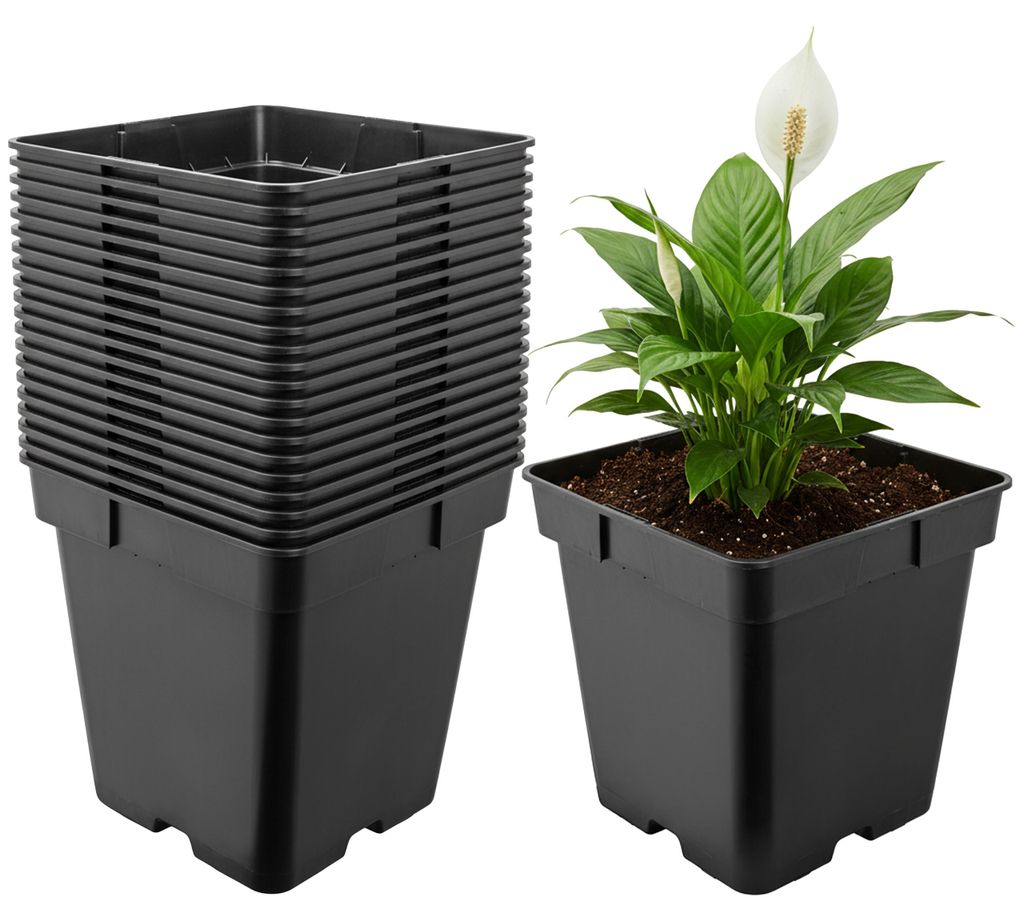 Garronda 20 Stück Kunststoff eckig mit Drainagelöchern Blumentopf für Garten (Schwarz, 18 x 18 x 18 cm (4L)) GD-KW-S