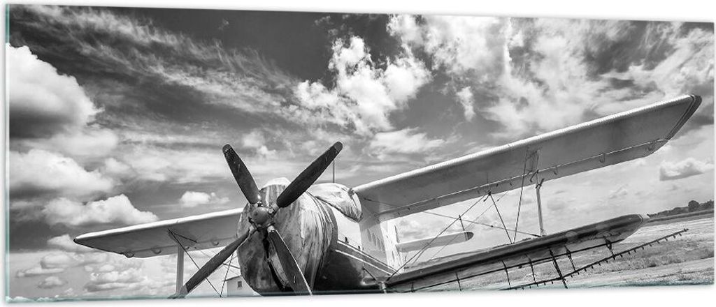 Bilder auf glas - Einteilig - An-2 Flugzeug Schwarzweiß - 140x50cm - Glasbilder - Wandbilder - Bilder - Wanddekoration aus Glas - Glas Bilder - Wa...