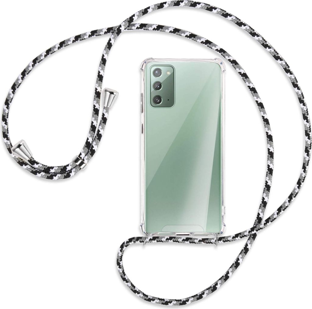 Handykette Backcover-Schutzhülle mit Band (Metall silberfarben) für Samsung Galaxy Note20 4G/5G (N980,N981) - schwarz/grau/weiß