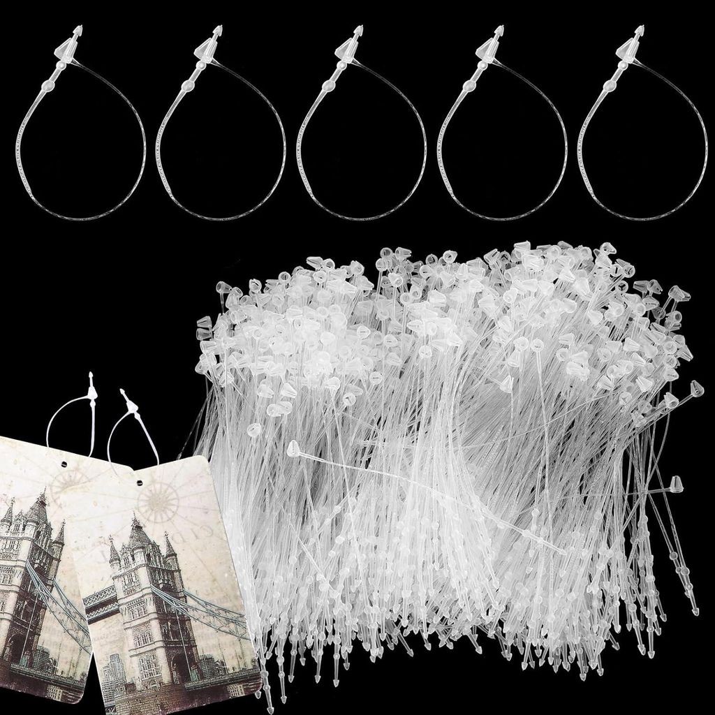 1000 Stück Sicherheitsfäden für Etiketten, Sicherheitsfäden Transparent Loop Pins Sicherheitsfäden Etiketten Kunststoff Anhänger, Kennzeichnu...