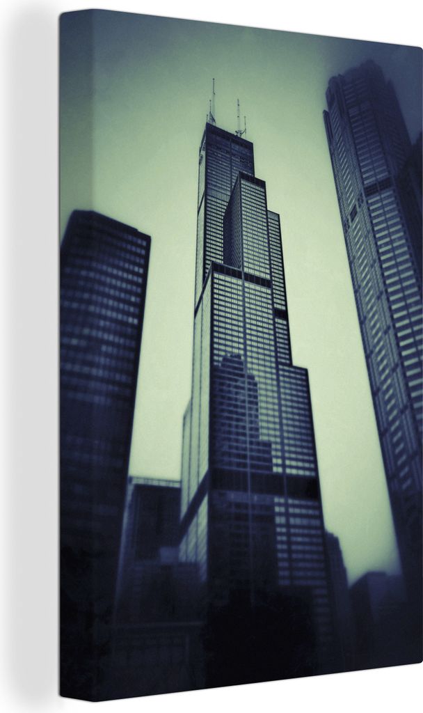 OneMillionCanvasses - Leinwandbilder - 90x140 cm, Willis Tower im Nebel in Nordamerika, Wandbilder Kunstdruck Wanddekoration - Foto auf Leinwand ...