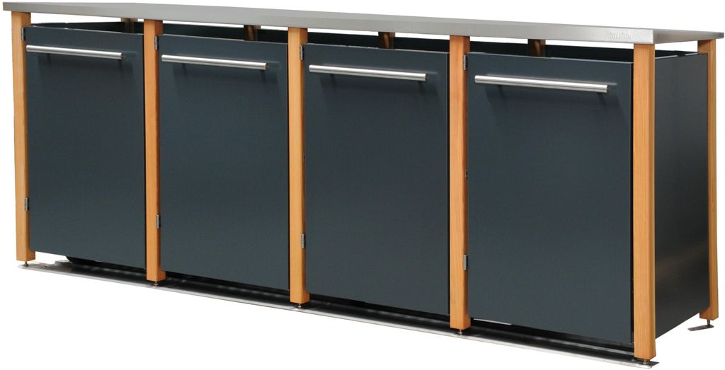 reinkeDESIGN | Mülltonnenhaus 2x240 & 2x120L | Typ_L | Pultdach, Lärchenholzpfosten, Blenden in Anthrazit | für Reihenhaus, direkt vom Hersteller