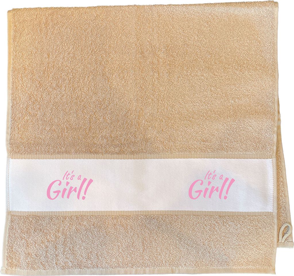 Huuraa Handtuch It`s a Girl! Schriftzug 50x100cm Sand Baumwolle Handtuch Geschenkidee