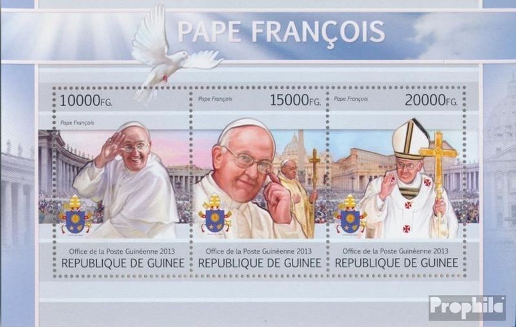 Briefmarken Guinea 2013 Mi 9769-9771 Kleinbogen (kompl. Ausgabe) postfrisch Papst Franziskus