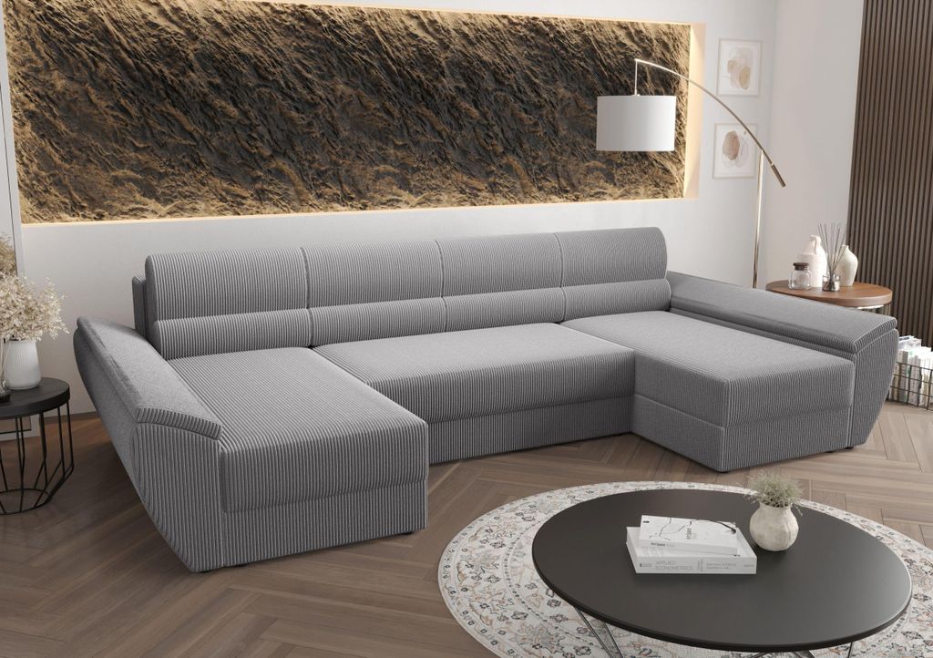 BEDANTE Ecksofa REBIU4 Poso 110 Grau mit Schlaffunktion L-Form Sofa mit Stauraum Bettkasten Wohnzimmersofa Couch Sofa Bettsofa Bettkasten Bettcouch