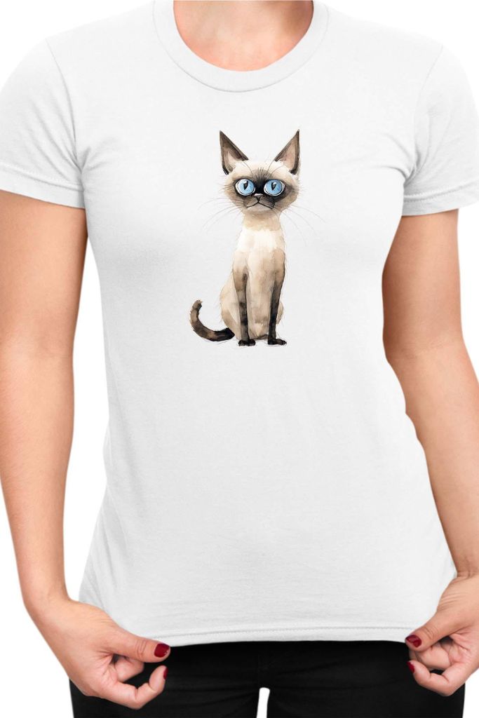 Damen T-Shirt Funny Cats Breeds Siamese Cat, Lady S / Weiß
