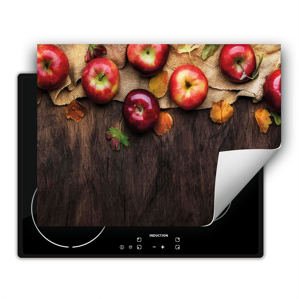 DarHaus Herdabdeckplatte 80x52 cm Anti Rutsch Matte Aufrollbar, holz - Äpfel