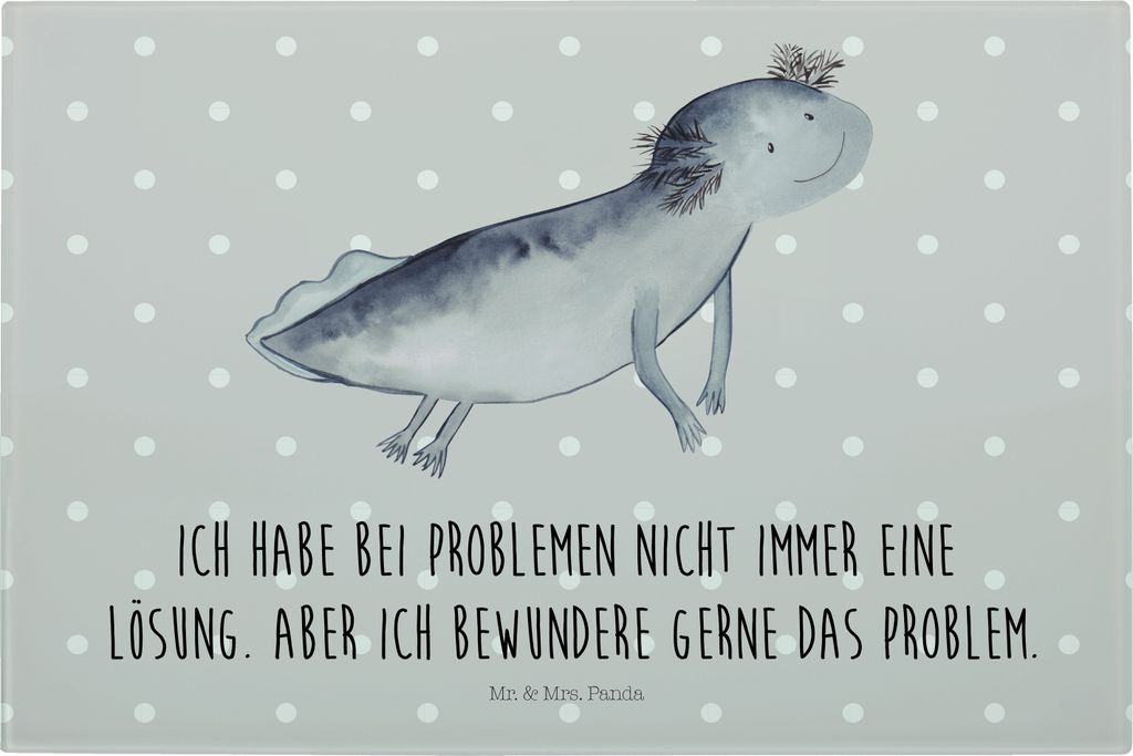 Mr. & Mrs. Panda schneidbrett Axolotl Schwimmen - Grau Pastell - Geschenk, Optimistisch, Probleme, glücklich, Lurch, Schwanzlurch, Glas, Küchenbr...