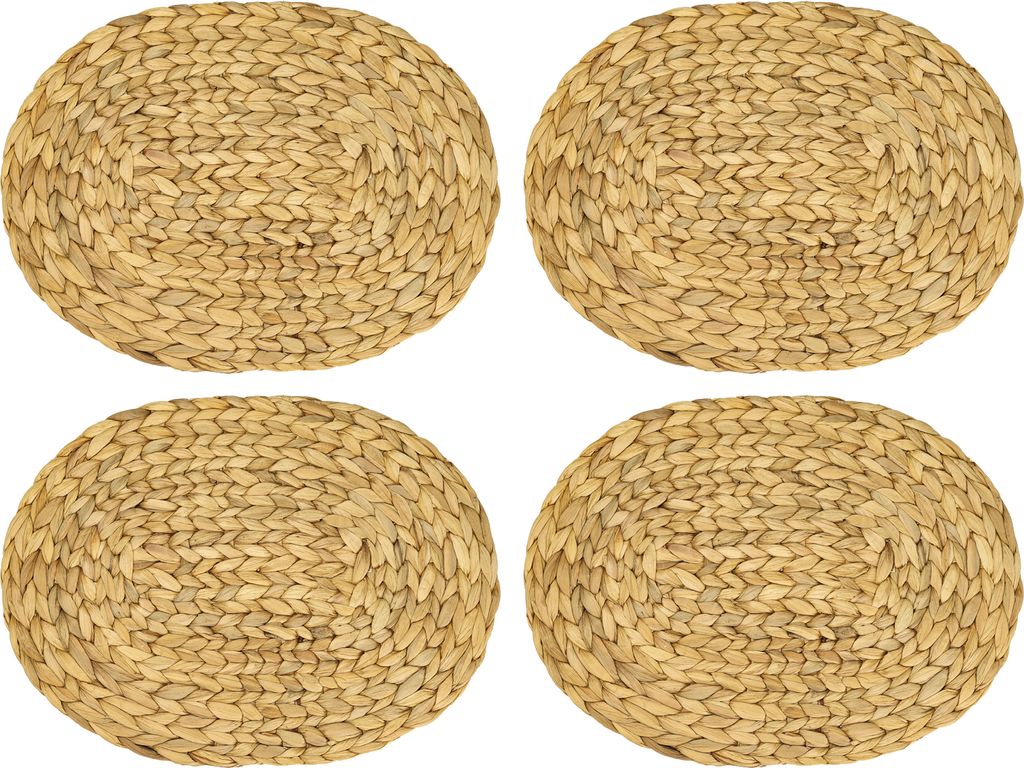 HMF Tischset oval geflochten aus Wasserhyazinthe, Platzset abwaschbar | 4er Set | 40 x 30 cm