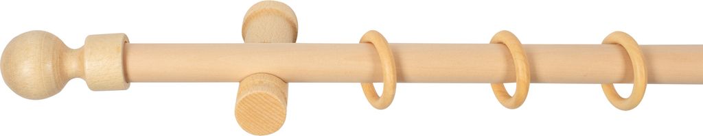 SN Deco - Stilgarnitur Gardinenstange Vorhangstange Giro, Holz, moderner Träger, 28 mm, 1-Lauf, Komplettset mit Ringen, Farbe Natur, 320 cm (2x160...