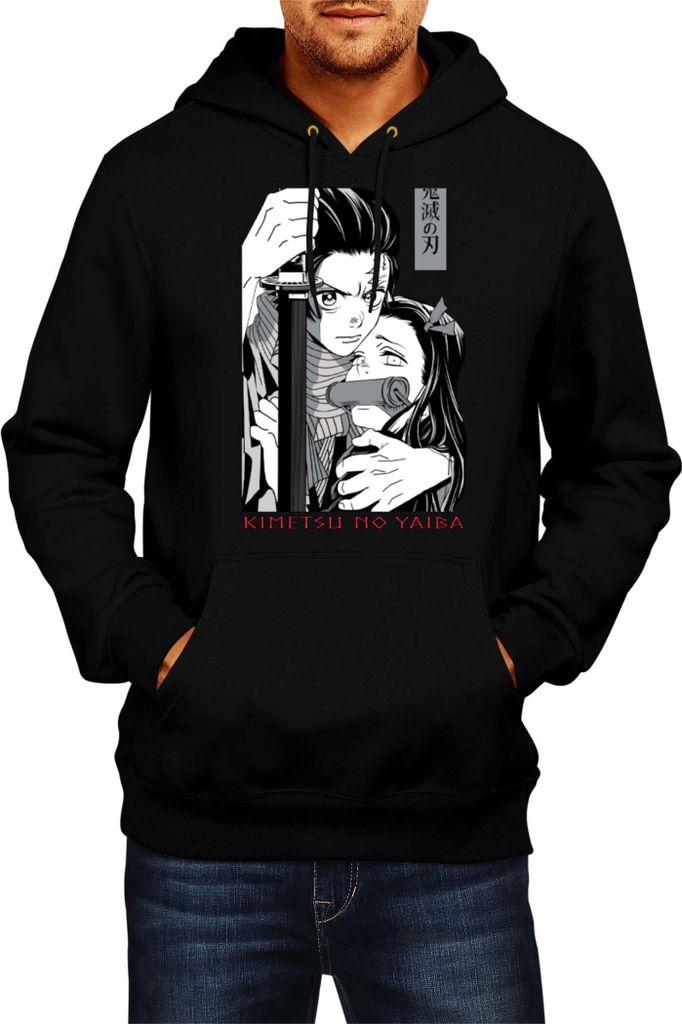 Herren Kapuzenpullover Demon Anime Slayer Tanjiro Nezuko Kamado 003, Man L / Schwarz