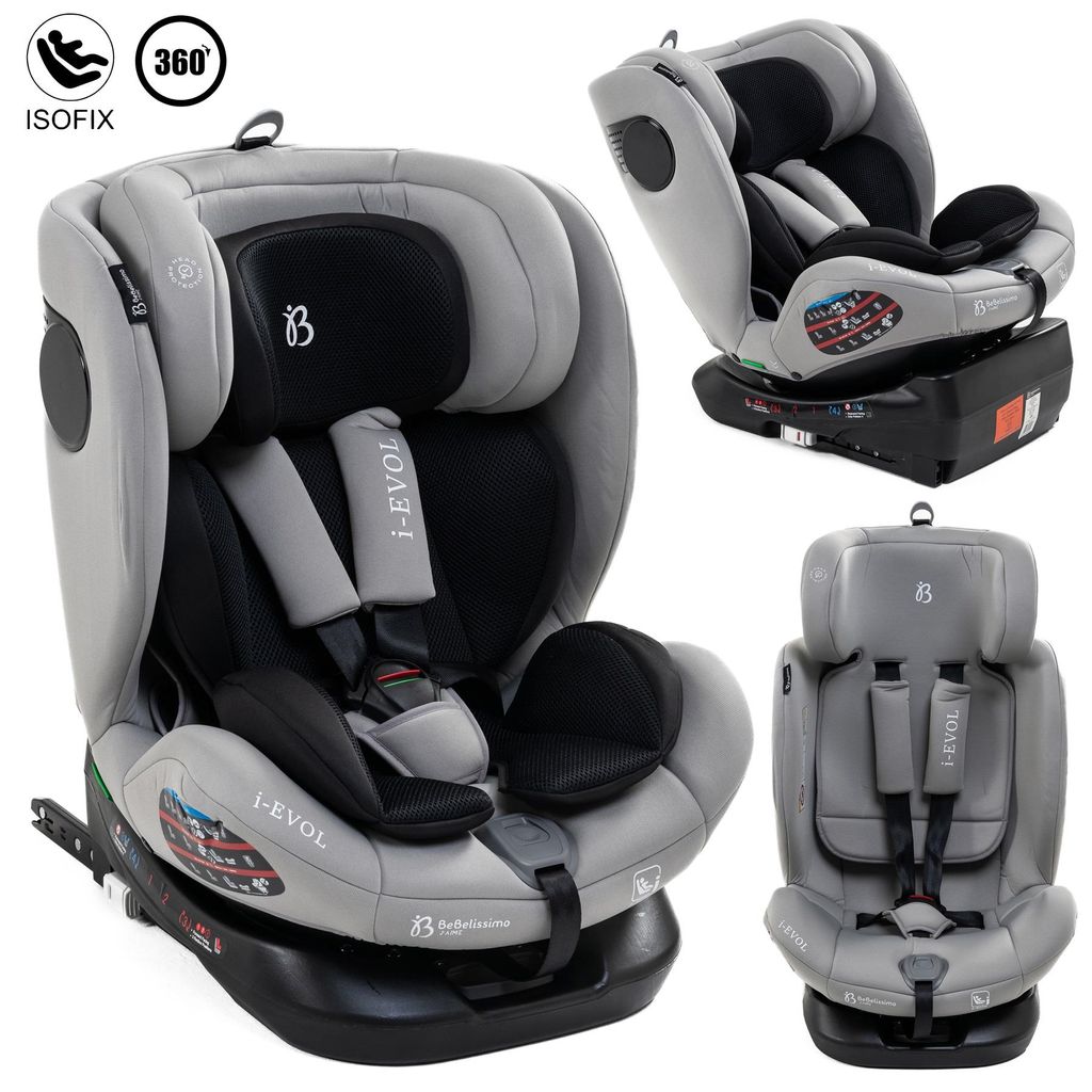 Bebelissimo – EVOL - Kindersitz 40-150 cm - 360° - RWF/FWF - ISOFIX - TOP TETHER - 5-Punkt-Gurt - Verstellbare Kopfstütze - light gray