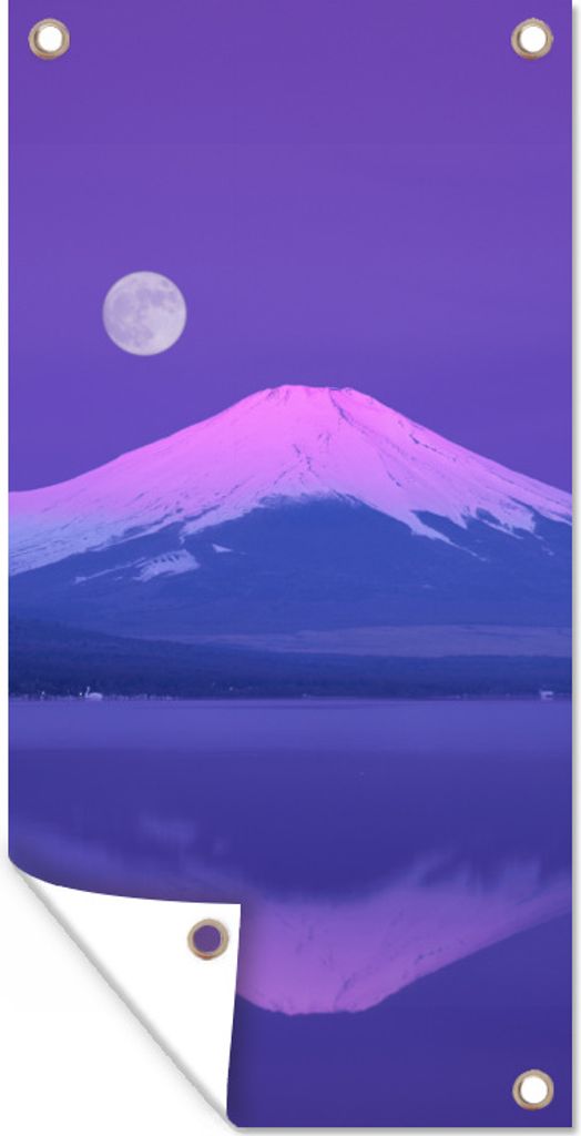 MuchoWow 80x160 cm Outdoor-Poster Gartendeko Sichtschutz Garten Poster für den Garten Mond - Berg - Lila