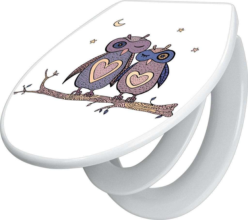 banjado Familien WC Sitz mit Absenkautomatik 37x44,5x5cm -Verliebte Eulen - Klodeckel/Klobrille mit kindersitz aus hochwertigem Polypropylen - univ...