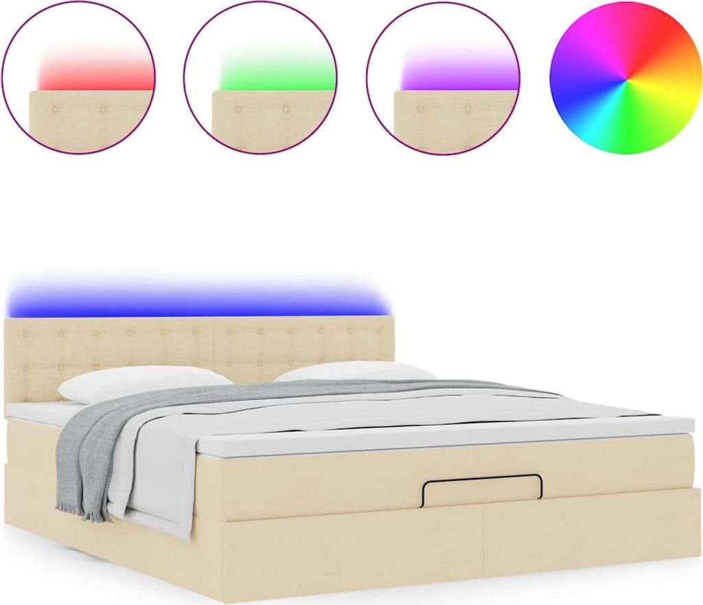 Ottoman-Bett mit Matratze & LEDs Creme 160x200 cm Stoff