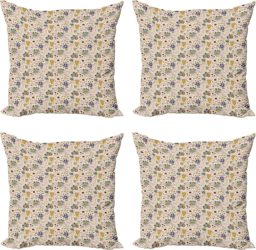 ABAKUHAUS Botanisch Kissenbezug Set (4 Stück), Abstrakte Garten-Kunst, Moderner Doppelseitiger Digitaldruck, 60 cm x 60 cm, Mehrfarbig